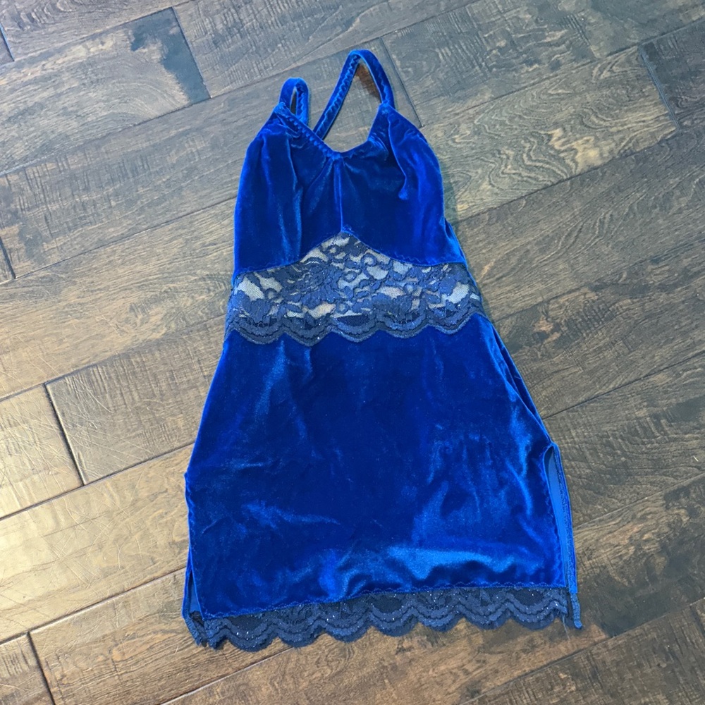 Elegant velvet blue with Lace Trim lyrical costume